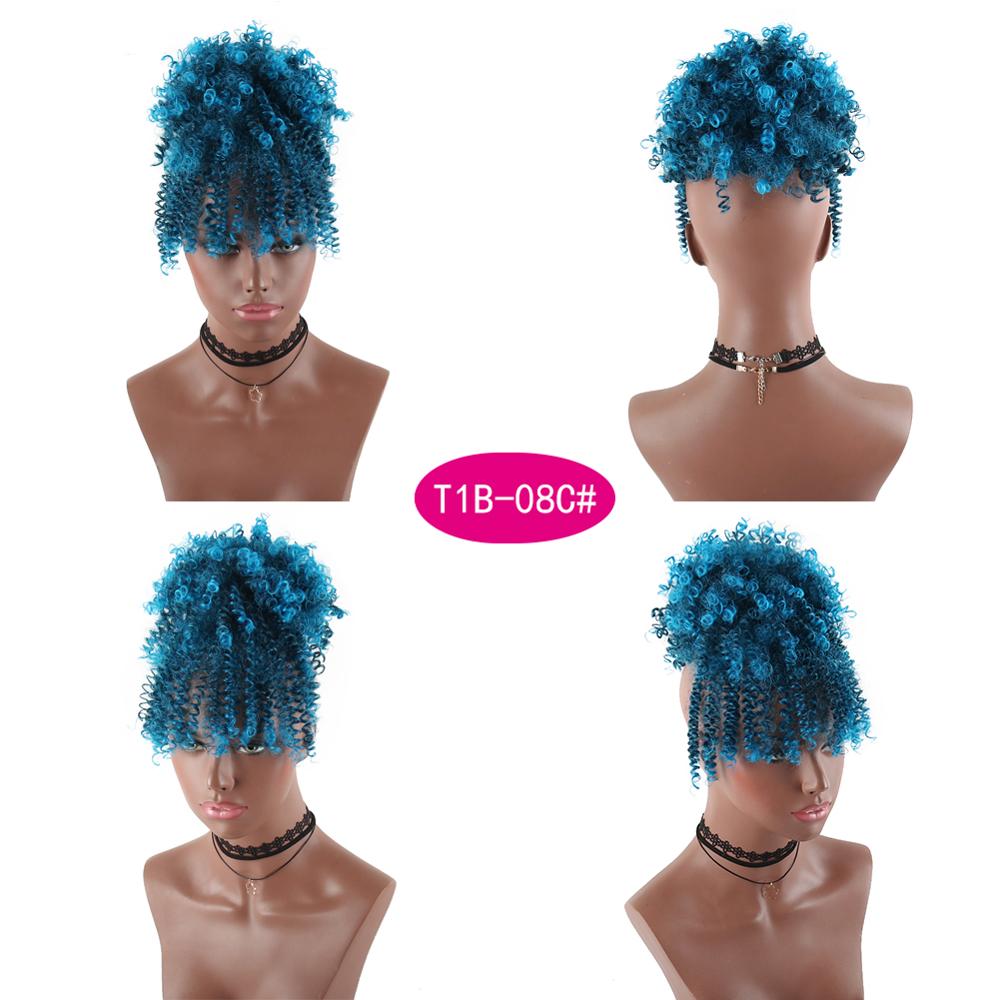 Hestehale puffeklip med højt hår i hårstykke afro kinky krøllet syntetisk snørehestehale med pandehår extensions