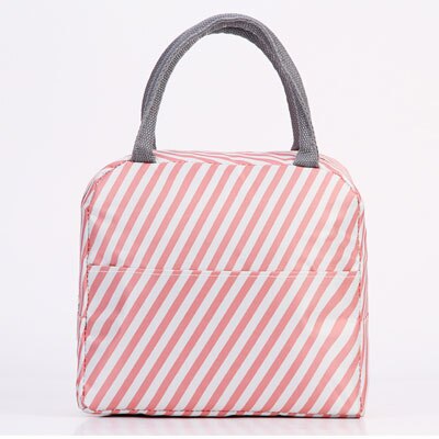 Animal Flamingo Cooler Bag Women Portable Functional Stripe Insulated Thermal Food Picnic Kids Cooler Lunch Box Bag Tote: Pink Striped