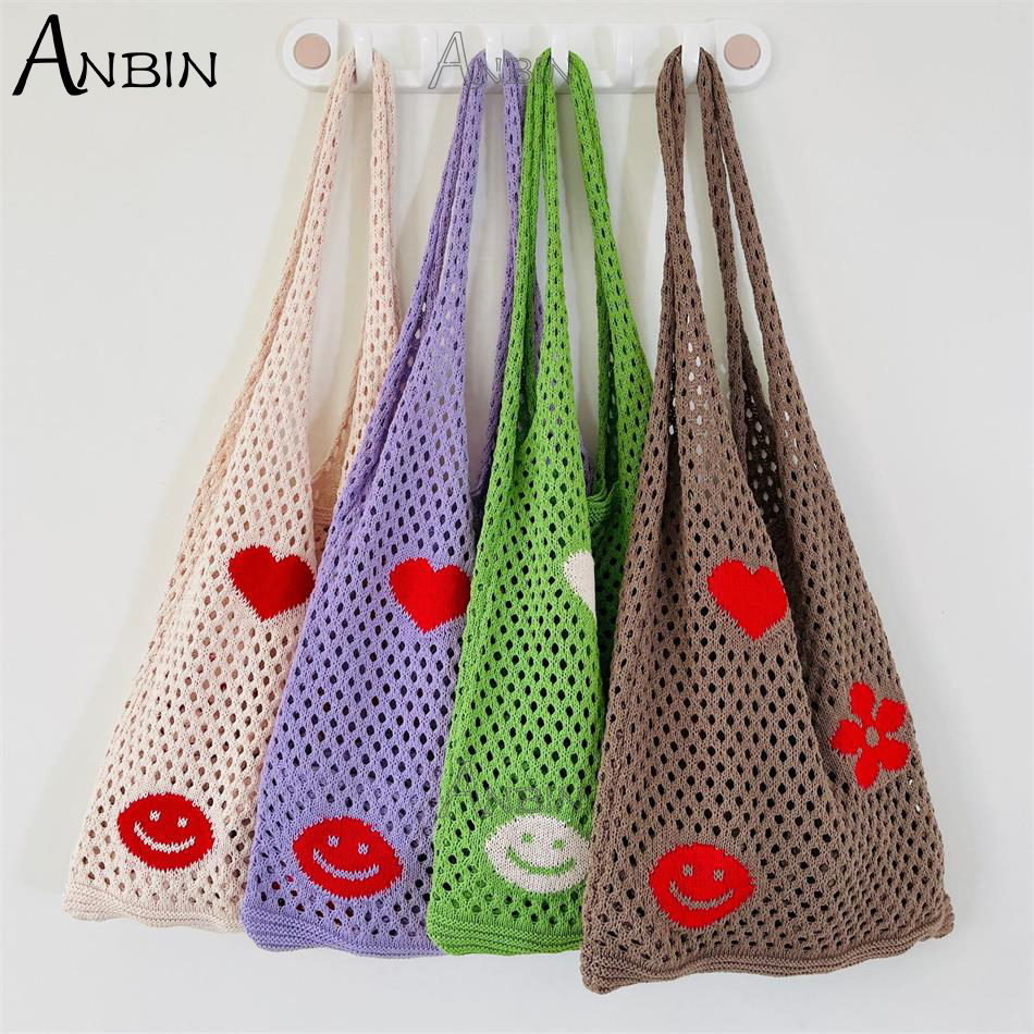 Mode Gebreide Vest Vrouwen Schoudertassen Bloemen Zomer Strand Bakken Gehaakte Tas Grote Capaciteit Vrouwelijke Handtas Shopper