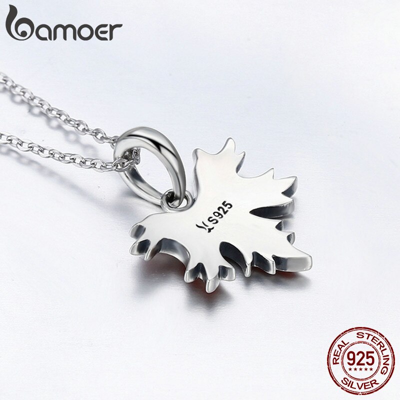 BAMOER 100% 925 Sterling Silver Autumn Maple Tree Leaves Pendant Necklace for Women Luxury Sterling Silver Jewelry CC585