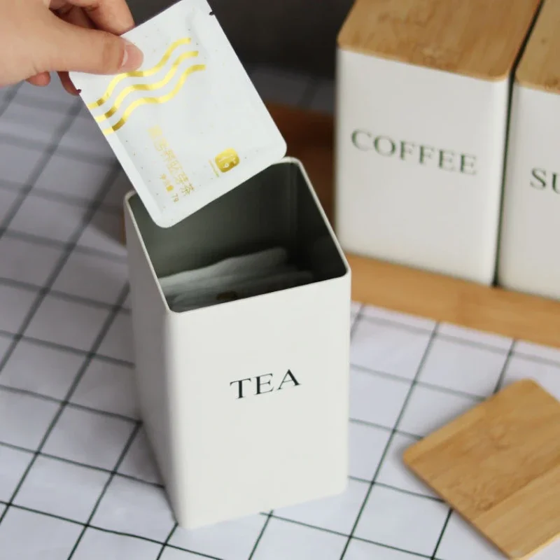 Coffee Bean Storage Airtight Containers for Food Conteiners Simple Style Bamboo Cover Iron Art Tea Can Sugar Bowl Kitchen Items