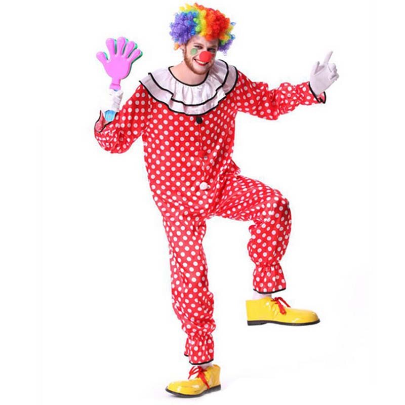 Grappige Mannen Circus Clown Kostuums Cosplay Kleding Prestaties Slijtage Maskerade Carnaval Party Halloween Kostuum Verjaardag