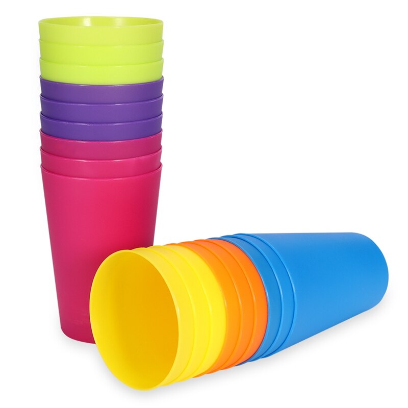 18 st/set återanvändbara plastmuggar muggar regnbågsfärger utomhus picknick resor drickskopp mugg hemfest barn vattenkopp drinkware: Default Title