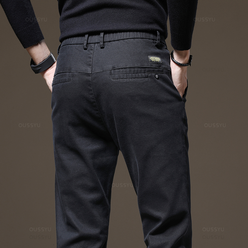 Pantalones informales cálidos de lana para hombre, de algodón, cintura elástica, sarga, trabajo, flocado, pantalones Cargo gruesos, novedad de invierno de 2024