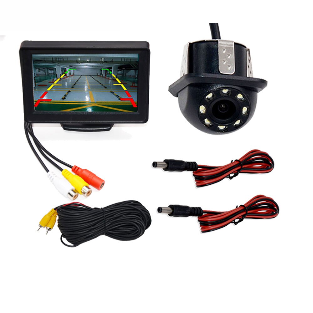 BYNCG 4,3 &quot;Auto Rückspiegel Monitor Auto Parkplatz System + LED Nachtsicht Sicherung umkehren Kamera CCD Auto Hinten Aussicht Kamera: Weiß