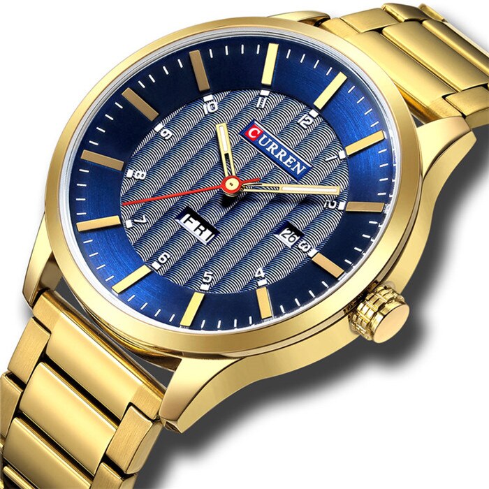 Horloges Mode Roestvrij Stalen Band Heren Horloges Klassieke Zakelijke Quartz Horloge Voor Mannen Man Klok Met Kalender: gold blue