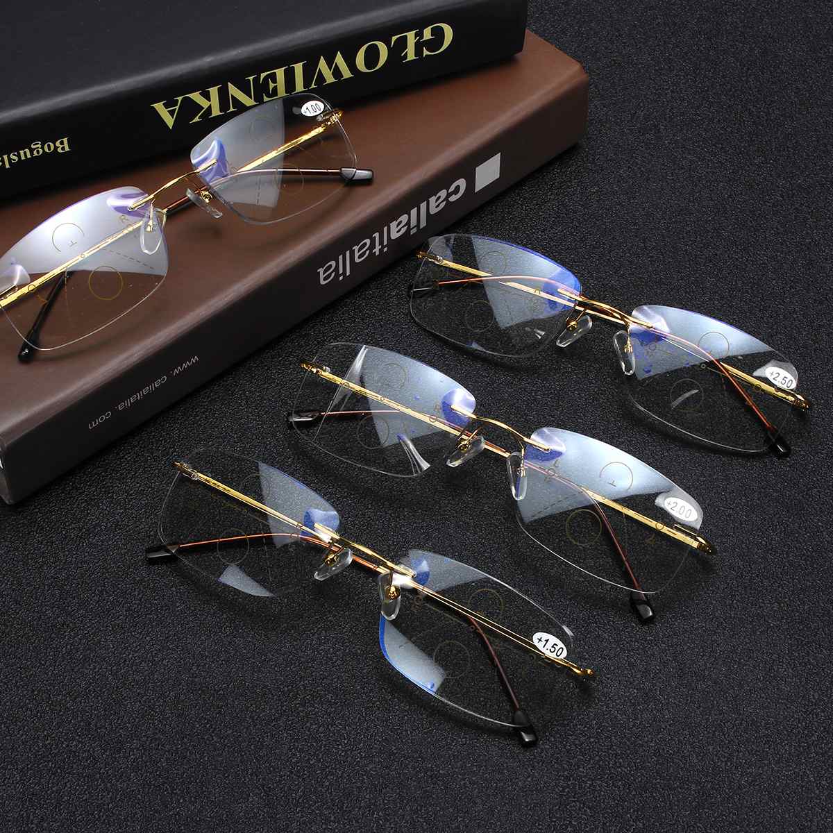 Progressive Multifocal Glasses Transition Reading Glasses Half Metal Rim Men Eyewear Hyperopia Presbyopia Reade with Box