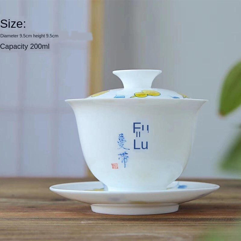Sancai Gai Wan Cha Cup Handgeschilderde Eierschaal Sancai Cup Kung Fu Thee Keramische Gao Bai Ci Thee Kom sopera De Ceramica Gaiwan