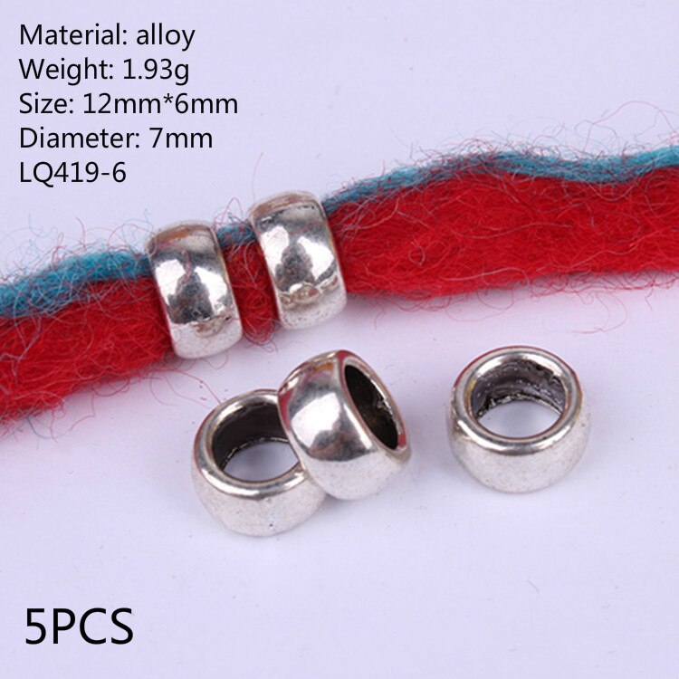 5Pcs Retro Zilver Metaal Haar Vlecht Dread Dreadlock Baard Kralen Ringen Buis Appro 6Mm Binnenste Gat Sieraden Maat 11*9Mm 14 Stijl: NO.7