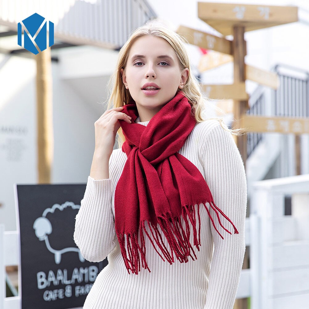 Bandana vinter kashmir tørklæde til kvinder tyk pashmina kvinde stjal plaid kvaster sjal tørklæder sjaal foulard femme: Størrelse l-rød