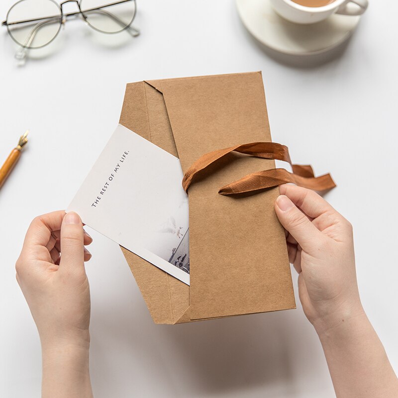 50pcs/lot Vintage 250g Blank Kraft Paper DIY Multifunction Envelope Ribbon Postcard Box Package Paper