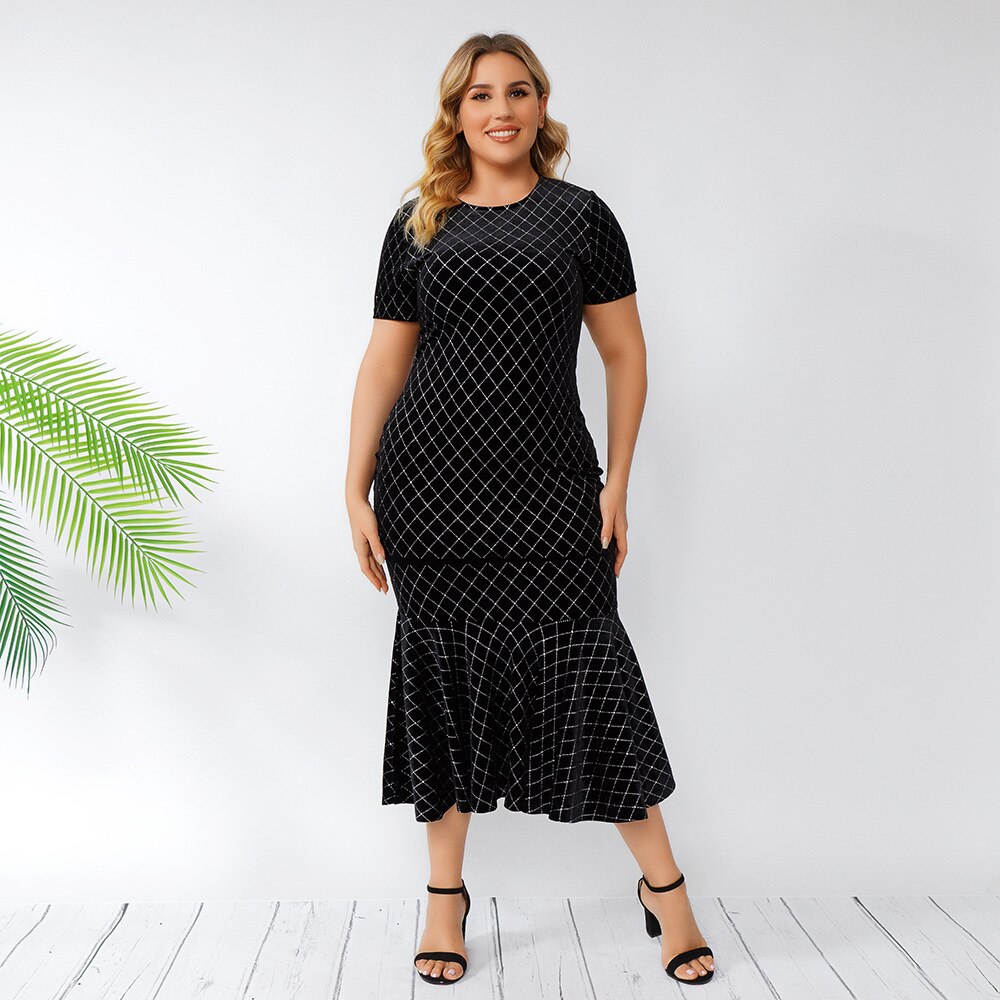 Xuan2Xuan3 Women's Plaid Printed Bodycon Dress - Short Sleeve Long Party Dress In Plus Sizes S-2XL - View #12