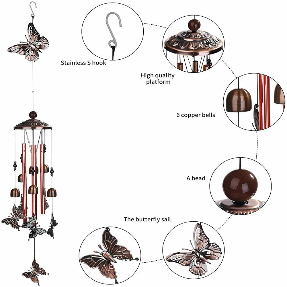 Koperen Buis Windgong Vogel Buterfly Overhandigen Bel Hanger Outdoor Tuin Pastorale Retro Stijl Windgong Klokken Decoratie: Butterfly