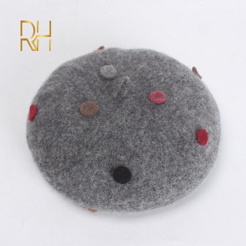 Vrouwen Mode Wol Winter Baret Vintage Polka Dot Britse Stijl Platte Schilder Cap Meisje Vilt Baretten Rh: deep grey