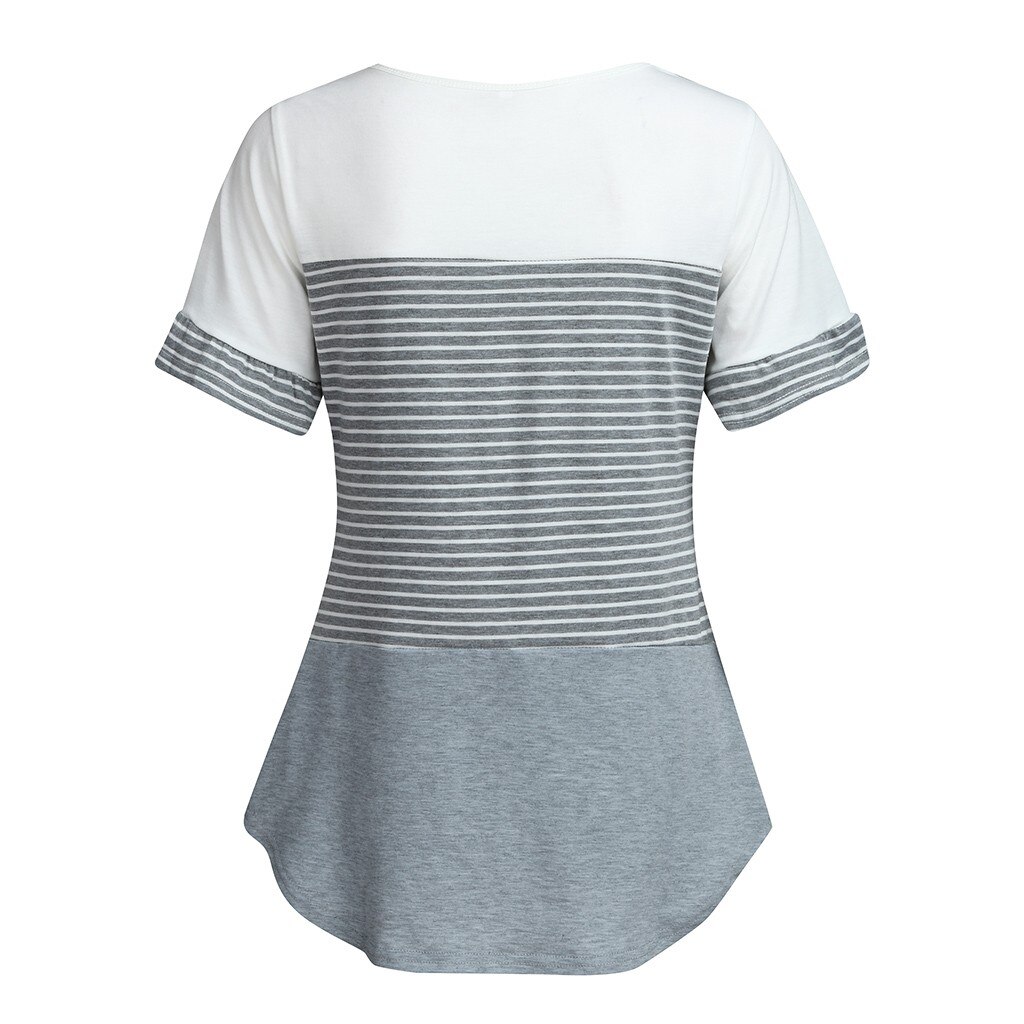 Maternity Clothes Women Maternity Short Sleeve Striped Nursing Baby Pregnancy shirt For Breastfeeding zwangerschaps kleding@30