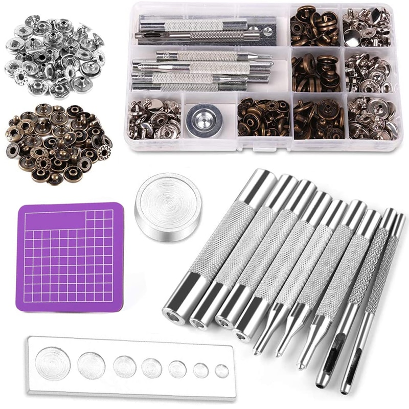 LMDZ Leather Snap Fasteners Kit Metal Button Snaps Press Studs With Installation Tools for Clothing, Leather, Jacket, Jeans Wear
