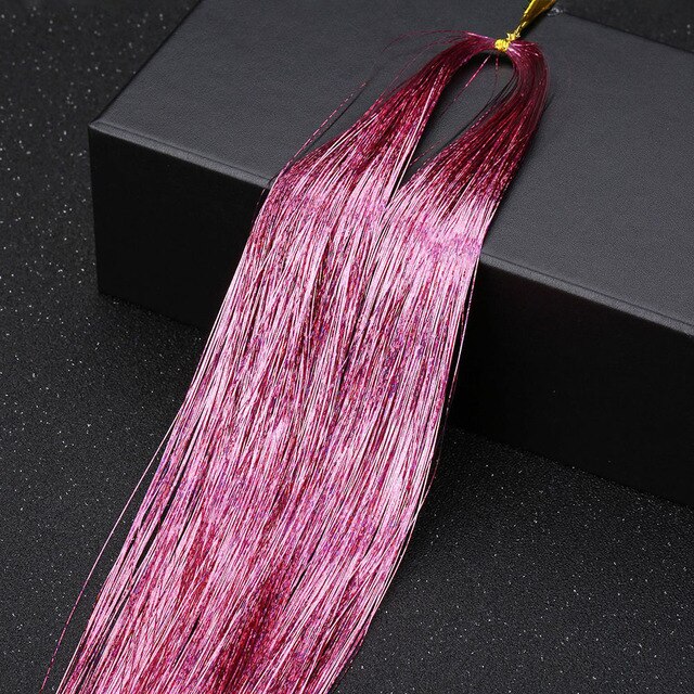 Hair Tinsel Strands Of Hair Colored Hair Strands Glitter Hair Extensions For Braids Hair Dazzle Braids With Elastic Extensiones: Pink