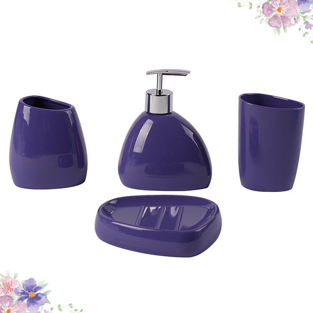 Paarse Badkameraccessoires Paars Zeepbakje Acryl Paars 5-delige Set Acryl Badkameraccessoires Badbeker Fles Tandenborstelhouder Zeepbakje