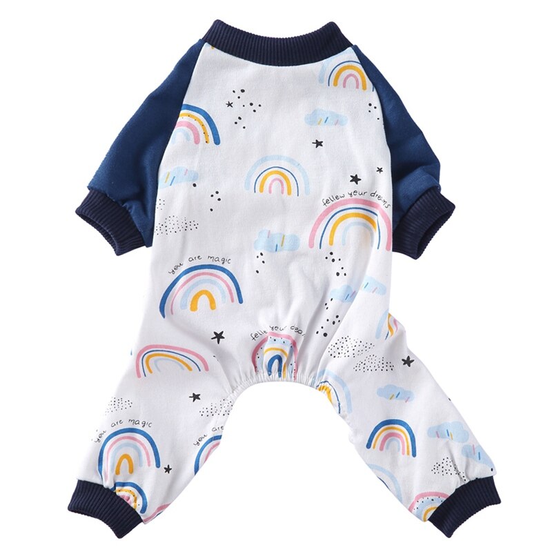 Novo adorável arco-íris imprimir roupas para cães pijamas roupas quentes chihuahua pet filhote de cachorro roupas macacão para cachorro de estimação cachorro