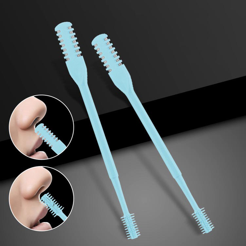 1Pcs Nose Hair Cleaner Double Head Removal Trimer Brush Stainless Steel Nose Hair Trimming Scissors