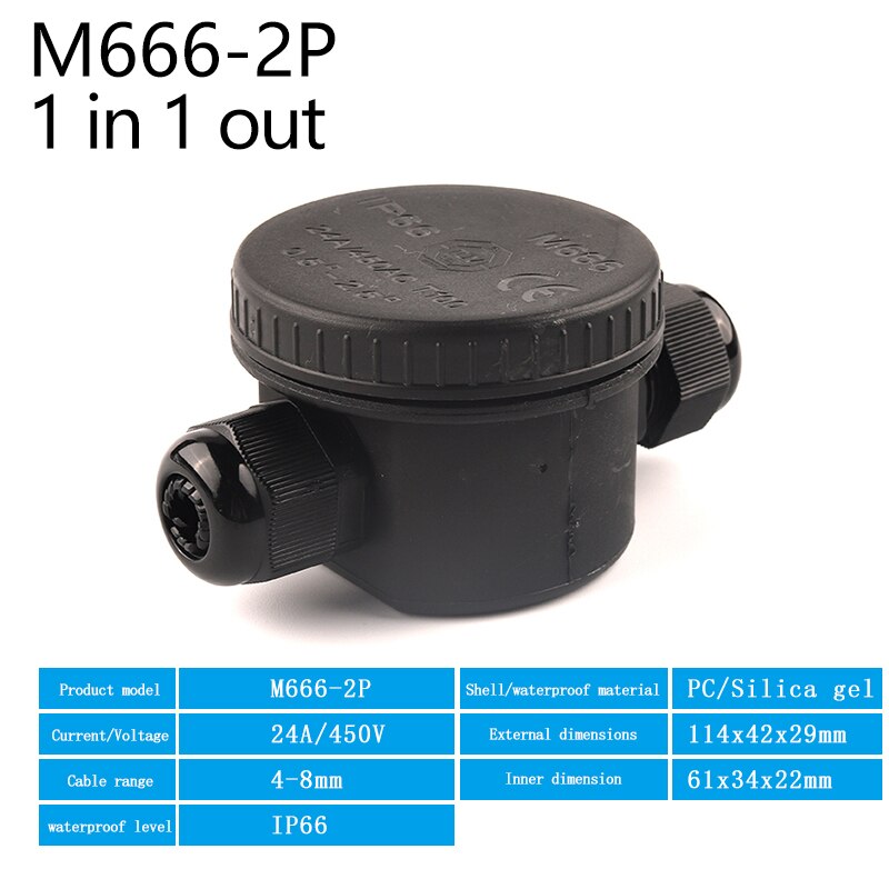 2 Way Electrical Outdoor Waterproof IP66 Electrical Cable Wire Connector Round Junction Box With Terminal Light Accessories 24A/: Default Title