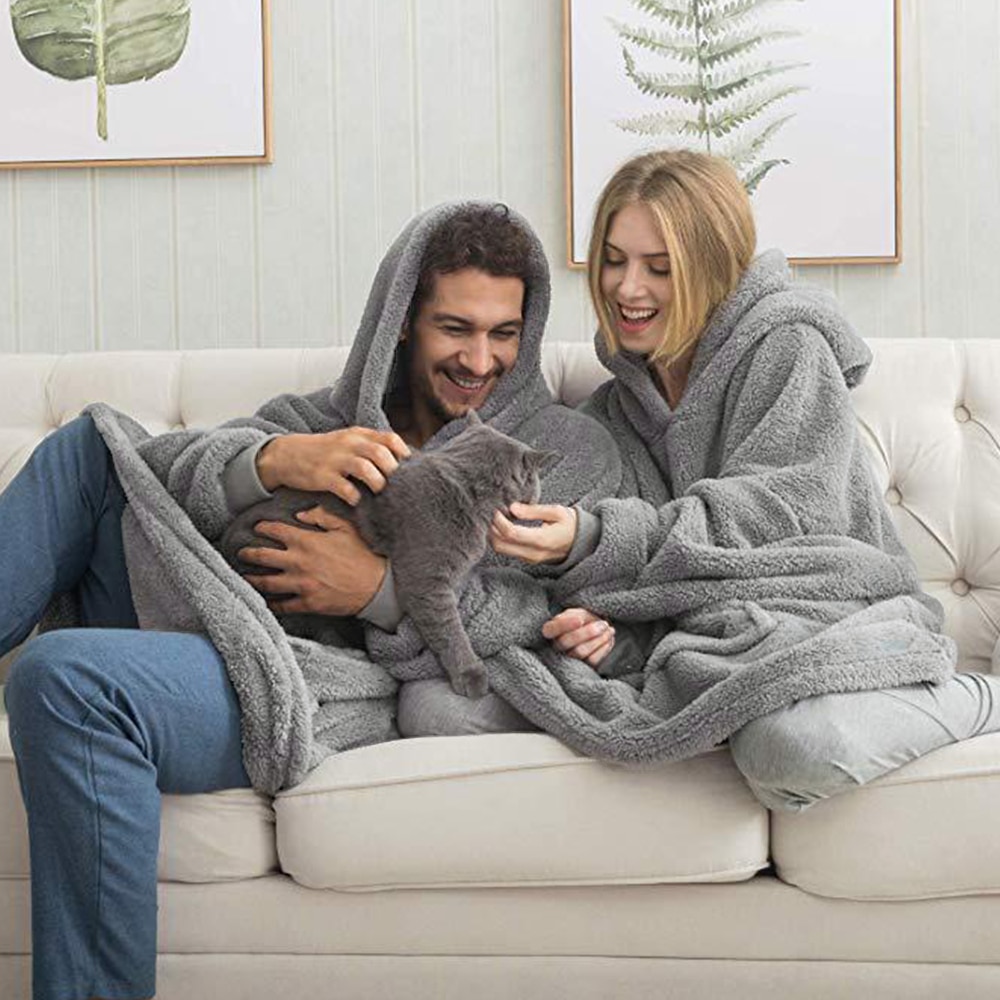 Adult Winter Oversized Wearable Blanket Hoodie Fluffy Coat With Sleeves for Bed Home Wear Outdoor Warm Keep