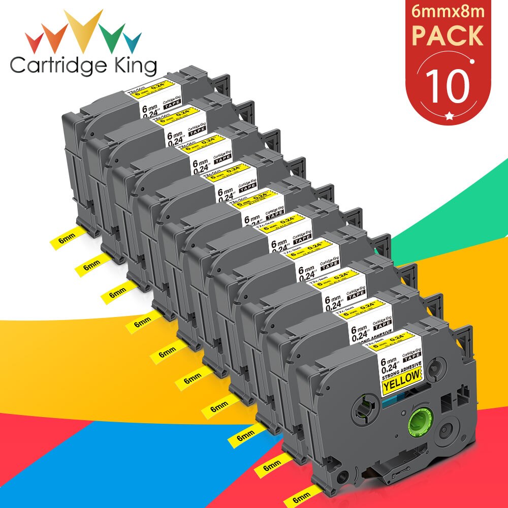 10PK 6Mm TZS211 Tz Witte Tape TZes211 Gelamineerd Sterke Lijm Label Lint Tape Compatibel Voor Brother Tze S211 Label maker: Black on Yellow