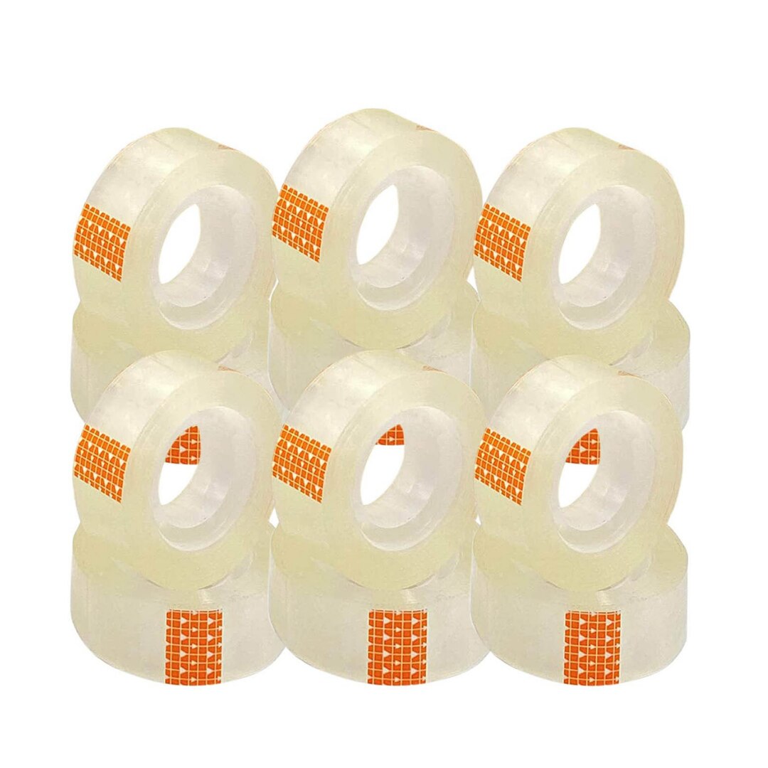 KROWN - Cinta Adhesiva ` Celo ´ Transparente 12 / 24 / 48 Uds. Para escuela, Cinta de Celofan, Suministros de Oficina, Cintas Papelería, Fixo, Pack Ahorro / 18mm x 35m