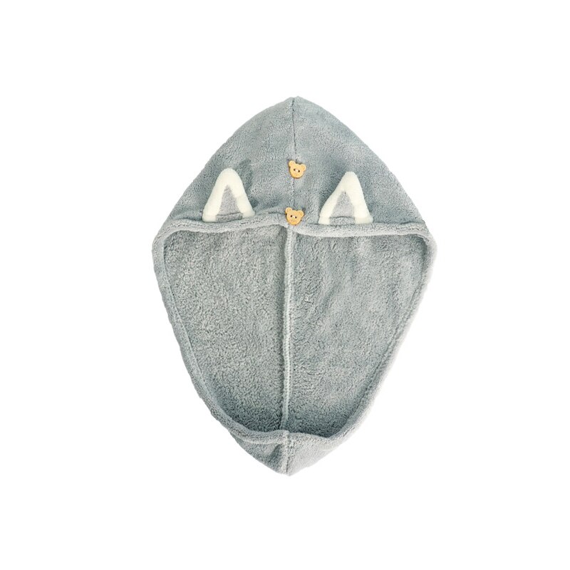Quick Dry Hair Towels Women And Child Cute Cat Ear Super Absorption Thicker Microfiber Turban Towels With Bear Buttons: Child Gray