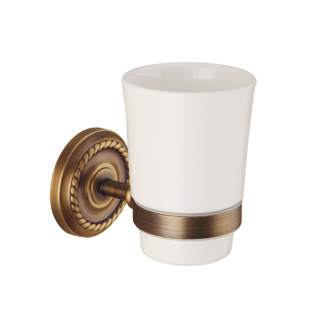 Soporte de taza doble Vintage antiguo de cobre montado en la pared cepillo de dientes soporte de tazas de cerámica para el Hotel del baño del hogar