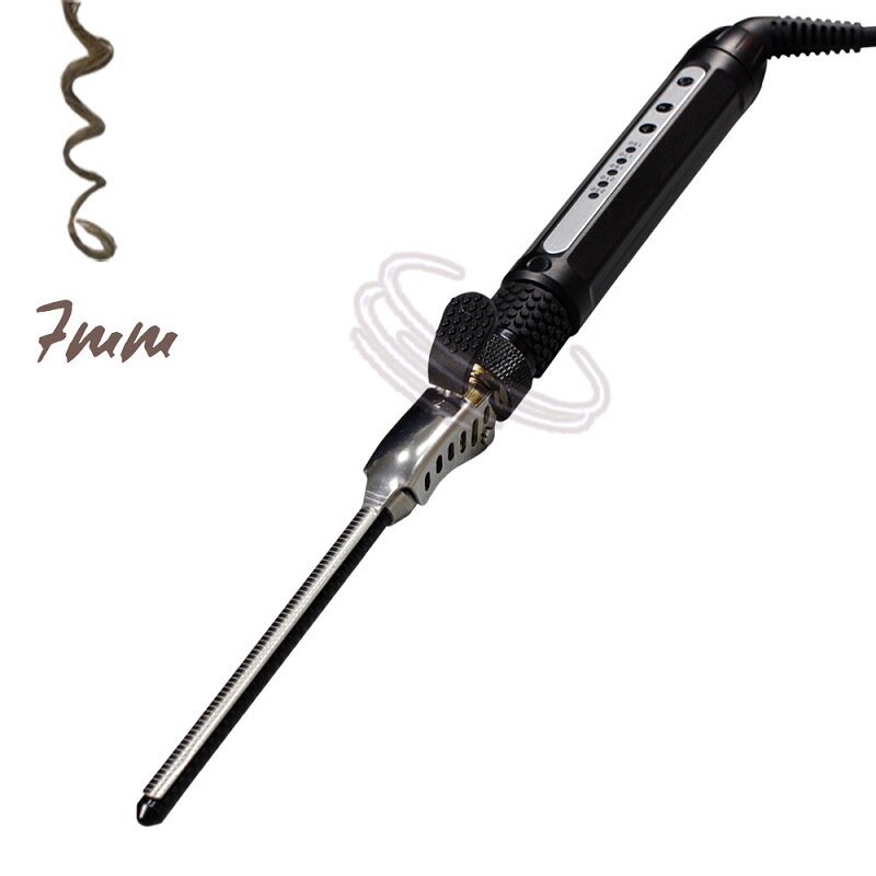 Rizador giratorio pequeño de 1/4 pulgadas para hombres, barril de rizador giratorio de 7mm, varita fina, rizador de pelo Tinny para cabello corto, rizador de pelo de cerámica: Black no box / US