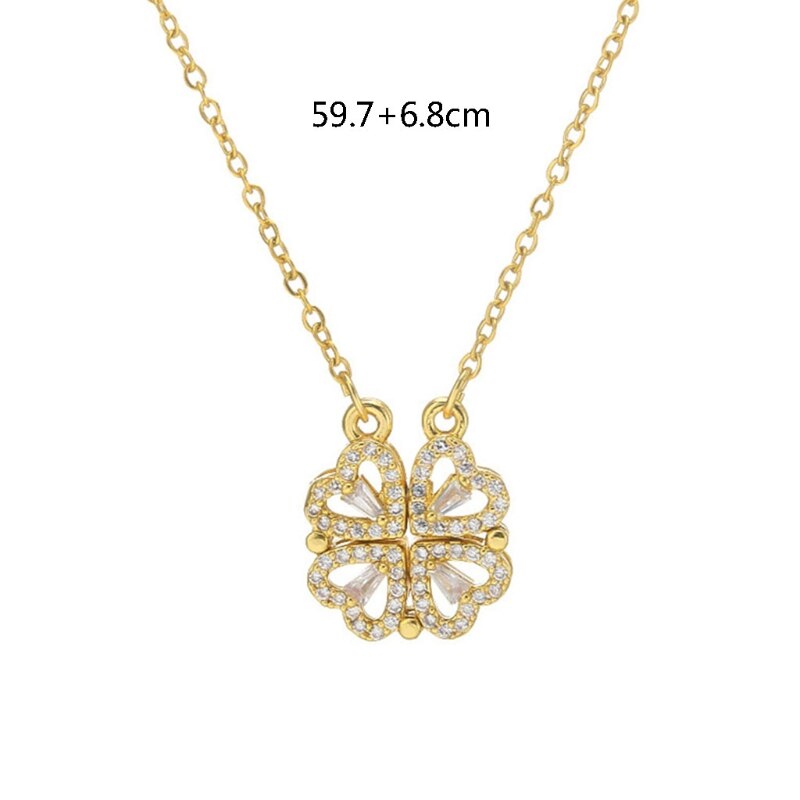 Klavertje Vier Ketting Magnetische Vouwen Hartvormige Sleutelbeen Chain Te Openen Choker Sieraden Opknoping Hanger Voor Vrouwen