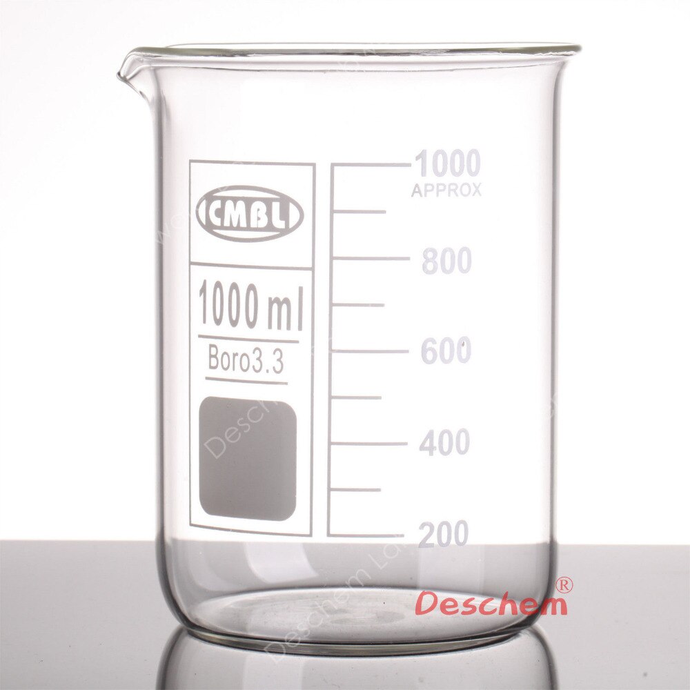 1000mL Glass Beaker,1L Low Form Beakers,One Litre,Borosilicate 3.3 Glassware