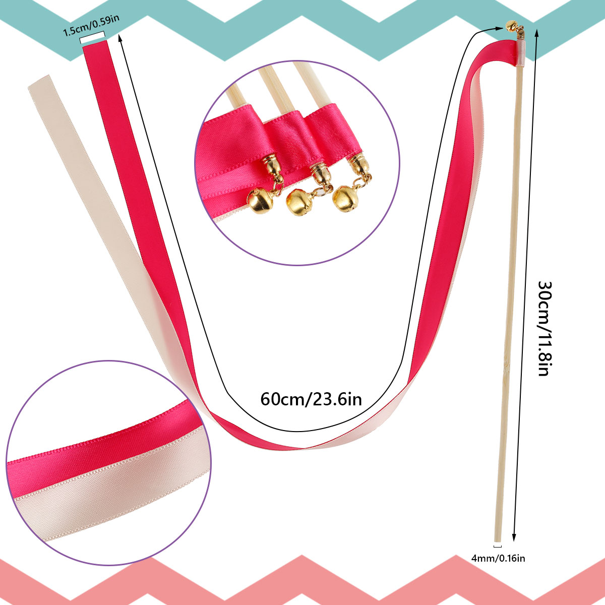 100Pcs Wedding Ribbon Wands with Bells Colourful Stick Wish Wands Wedding Streamers Celebration Decoration for Party