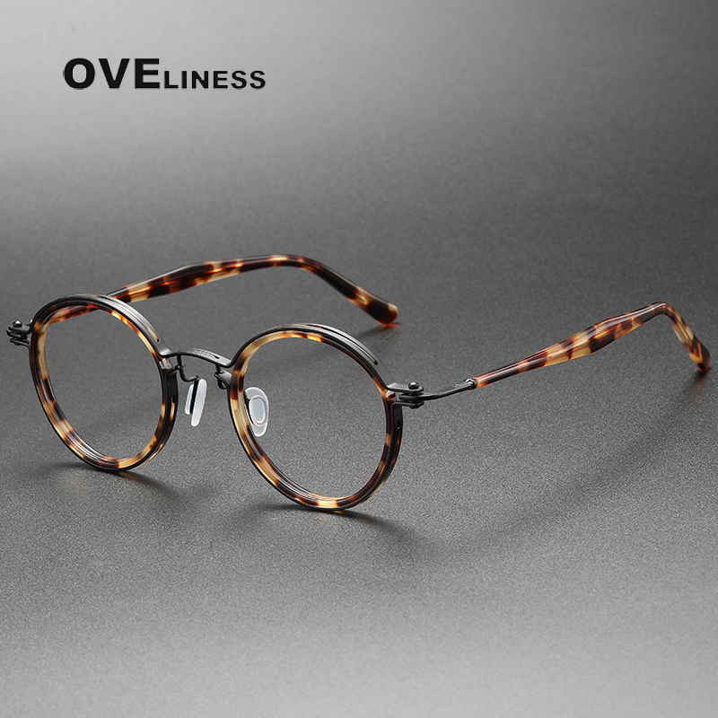 Jahrgang Runde Acetat Titan Brille Rahmen Männer Myopie Optische Brillen Rahmen Frauen Korea Luxus Brillen