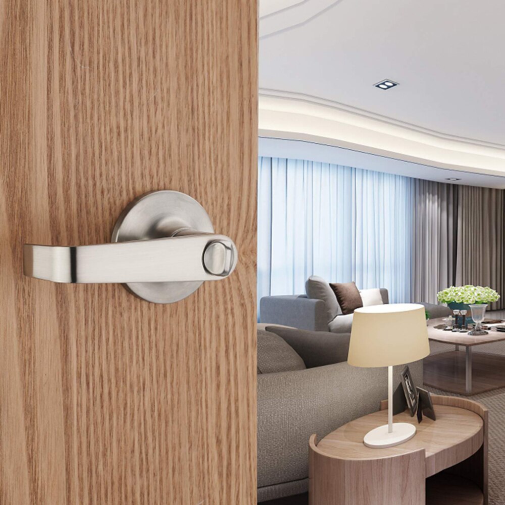 Door Lock Metal Push Button Handicap Friendly Entry Satin Nickel Lever Handle Door Lock Key Set Fit For 1 3/8" and 1 3/4" Doors