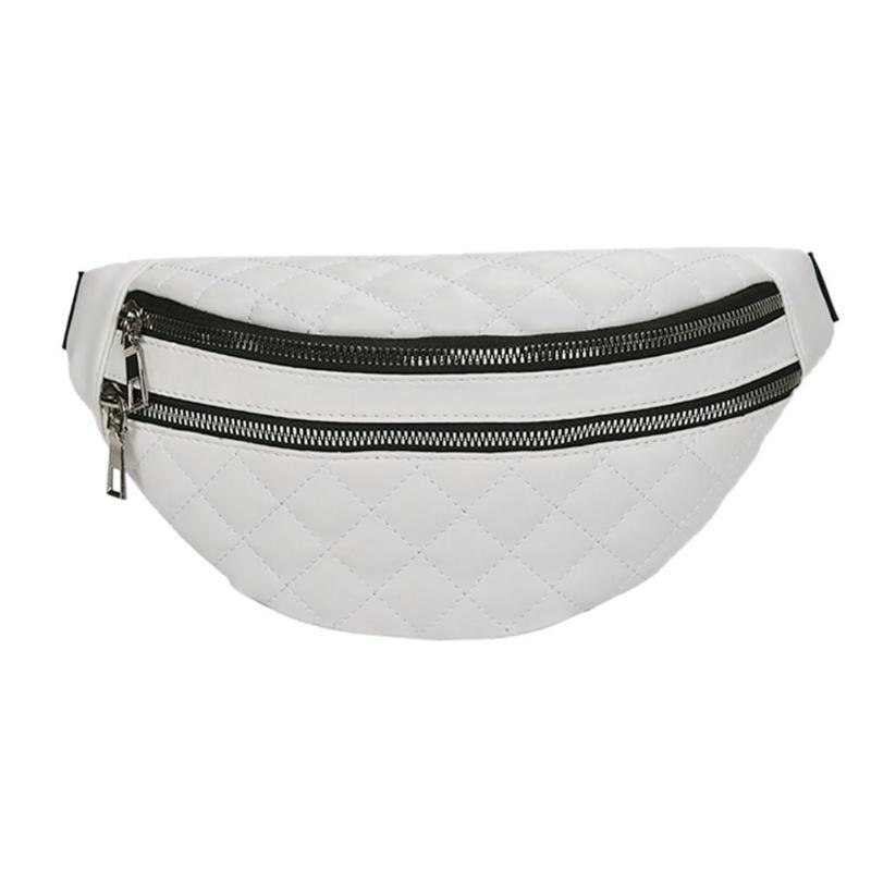 Vrouwen Pu Lederen Banaan Taille Tas Dubbele Rits Riem Tas Modemerk Fanny Pack Casual Crossbody Borst Bag Phone Pouch rinoner: WHITE