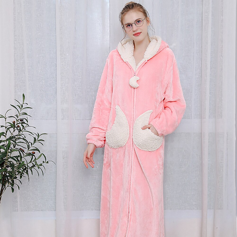 Winter Robes for Women Bathrobe Night Dress Thick Flannel Long Bridal Robe Pijama Cute Stars Moons Patchwork Coral Fleece Kimono