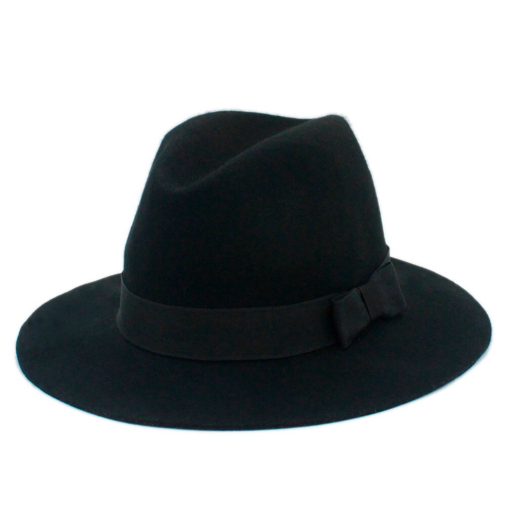 100%  uld bred skygge floppy filt trilby bowknot fedora hat til kvinder damer vinter efterår kashmir gangster kirkehat 5