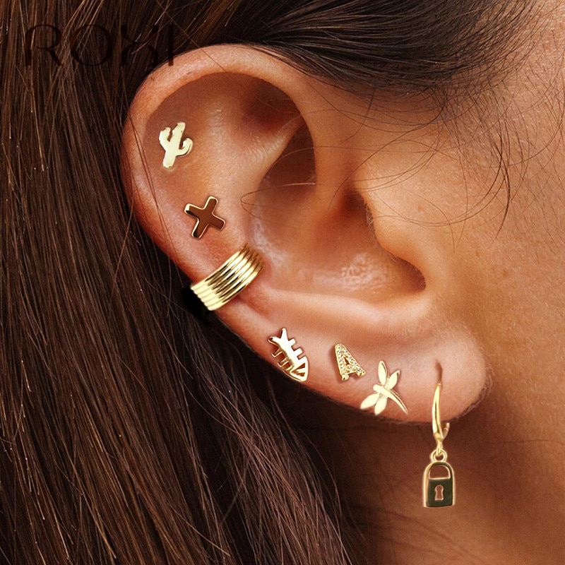 Roxi kvinders punk stil dyr slange øreringe personlighed hængelås lås øreringe 925 sterling sølv slangeagtig øreringe