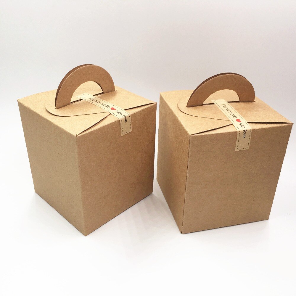 12 pcs 9.5*9.5*11 cm kraft paper DIY cake/candy/cookie packaging box carton portable paepr box with handle