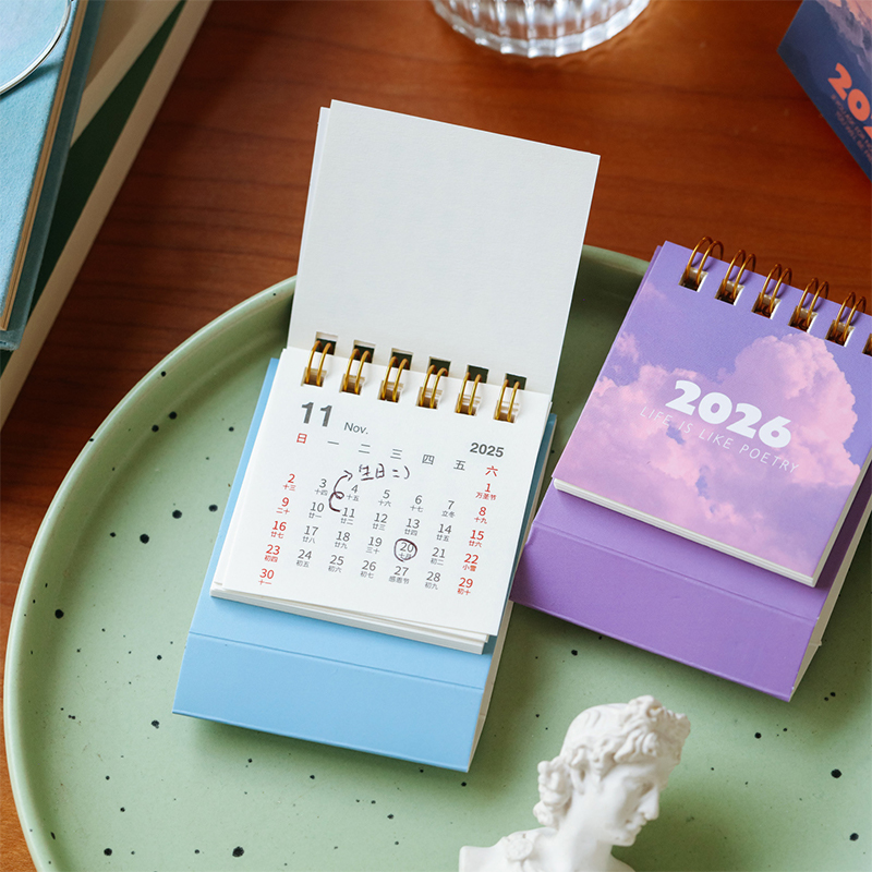 2026 Landschap Mini Bureaukalender Creatieve Spoelplanner Desktop Ornament Kantoorbenodigdheden Decor