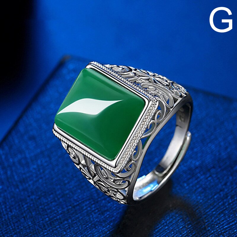 925 Sterling Zilveren Ringen Heren Ringen Vintage Bloem Gegraveerd Zwart Groen Rood Natuurlijke Onyx Stone Vierkante Vorm Punk Turkije Sieraden: G