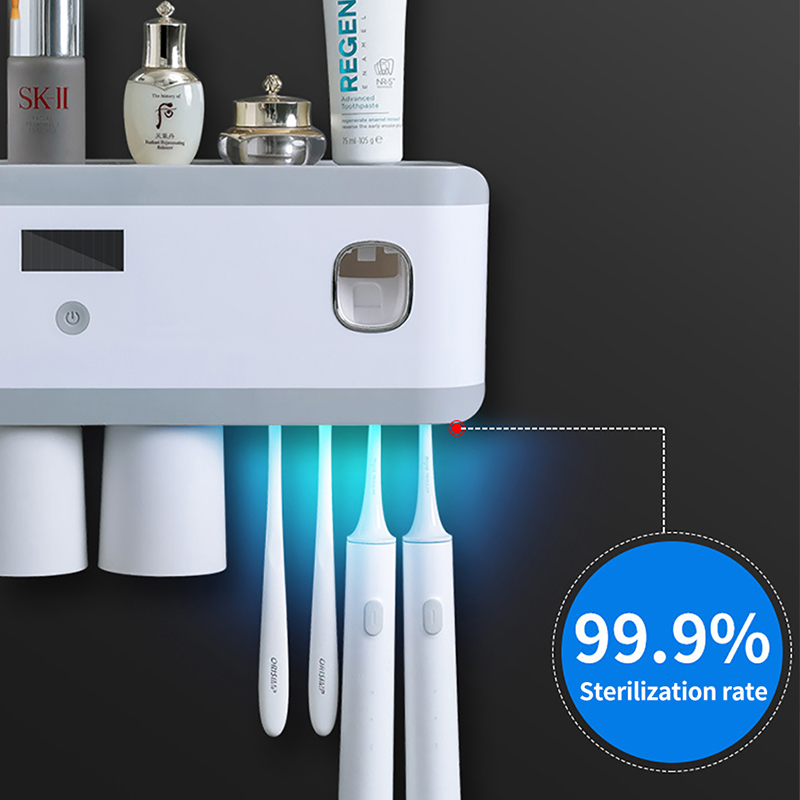 CMXIO UV Toothbrush Sterilizer Solar Energy Tooth Brush Holder Automatic Toothpaste Squeezer Dispenser Storage Rack Organizer