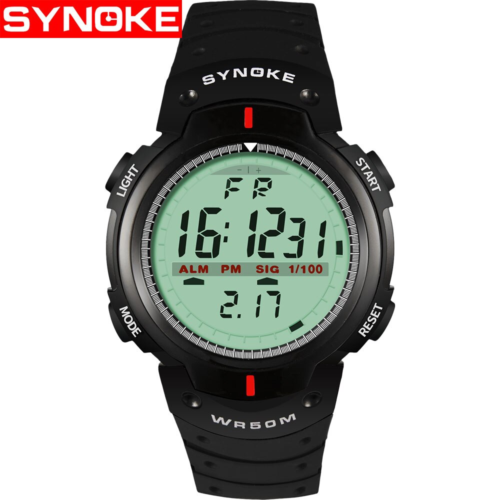 Synoke Sport Horloge Mannen 30M Waterdichte Led Digitale Elektronische Horloge Mannen Outdoor Heren Sport Pols Stopwatch Sport Horloges: Black