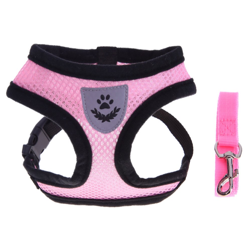 Pet Vest Pet Traction Rope Mesh Cloth Black Pink Red Blue Pet Breathable Vest Harness Leash Puppy Walking Traction Rope Strap: Pink M	