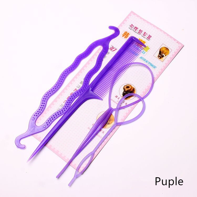 Hair Styling Tools Braid Tool Set Weave Braid Twist Tool Disk Hair Kit Pull Hair Pin Twist Styling Clip Comb Hair Accessories: puple