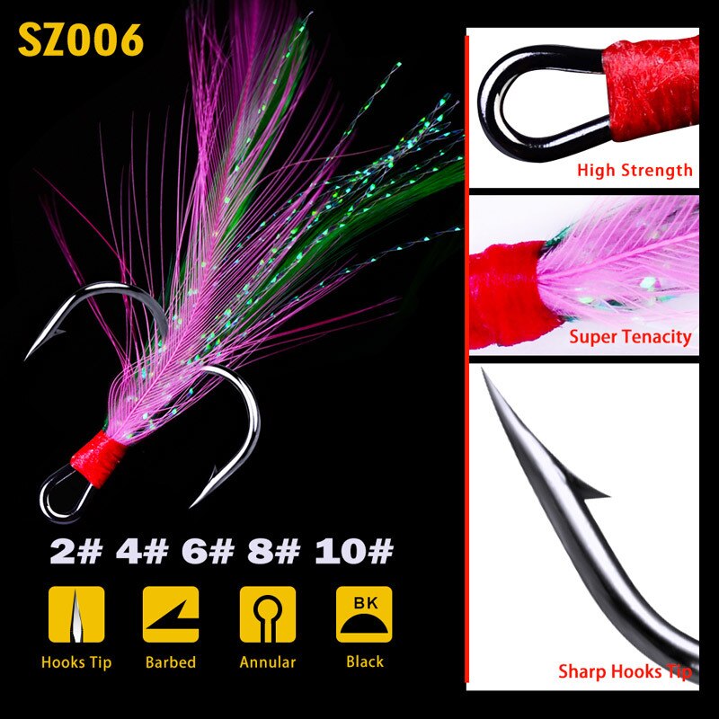Fishing Hook 5pcs/lot High Carbon Steel Treble Hooks Fishing Jig Head Fishing Hook with Feather Fishing Tackle Fishing Lure: 1 / 6