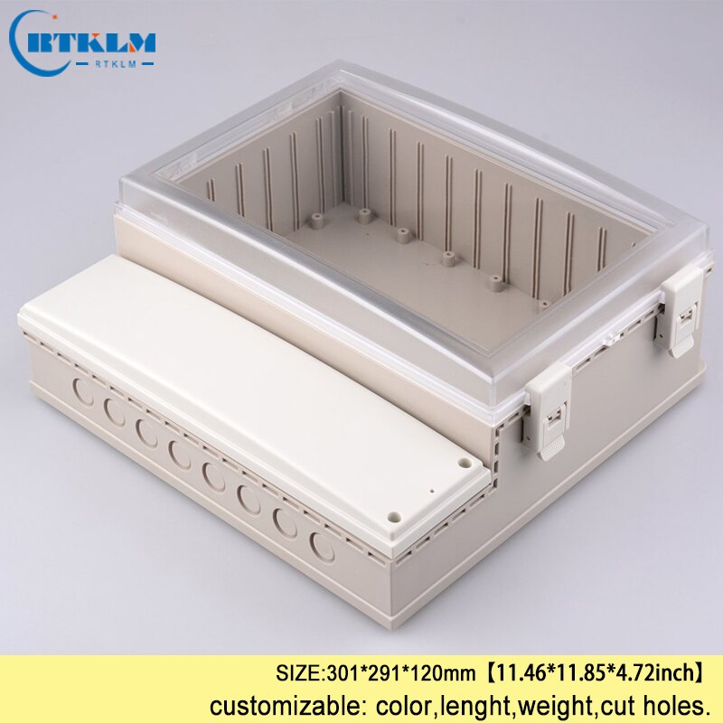 Electrical waterproof plastic enclosure IP68 transparent cover plastic project case ABS plastic instrument box diy 301*291*120mm