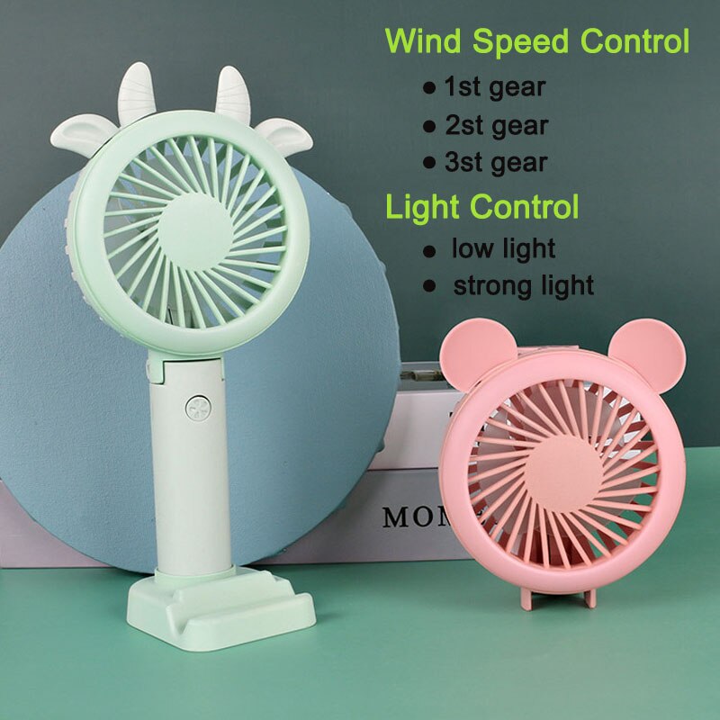 Portable USB Fill Light Fan Desktop Stand Holder For Mobile Phone LED Night Light Outdoor Travel Handheld Three Speed Adjust Fan